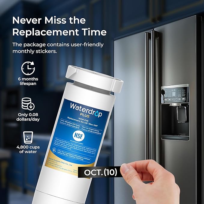 Waterdrop Plus XWF Replacement for GE® XWF, WR17X30702, NSF/ANSI 401&53&42&372 Certified, 𝐑𝐞𝐝𝐮𝐜𝐢𝐧𝐠 𝐏𝐅𝐀𝐒, 2 Filters