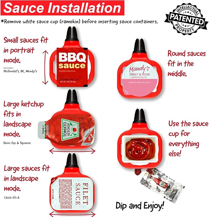 Saucemoto Dip Clip | Vehicle Sauce Holder for Dipping sauces. As seen on Shark Tank (Stocking Stuffer 2-Pack, Red) Great for White Elephant Gift
