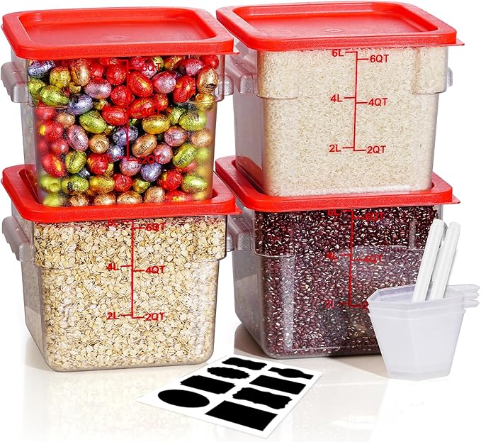 6QT Clear Food Storage Containers: 8 PCS[Food Grade][Hot&Cold Resistant] NSF Food Storage Containers with Lids for Home Restaurant Kitchen Storage Pizza Proof Dough, BPA Free (N5)