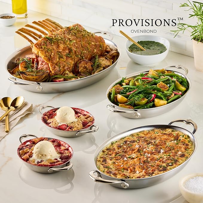 Hestan OvenBond Provisions - Oval au Gratin Dishes Stainless Steel, Set of 2, (13 Ounce), Small (6.5" x 5.5")