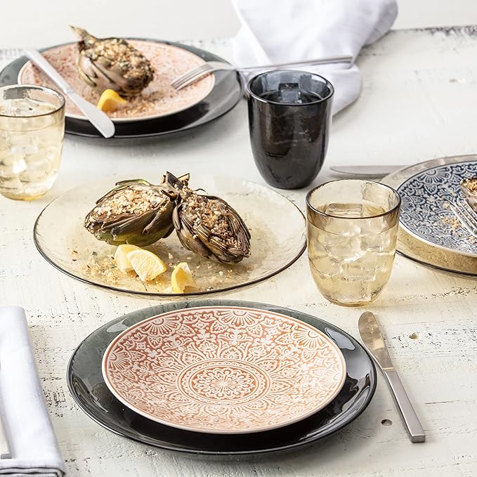 Fortessa Los Cabos Glass Dinnerware Collection, Dinner Plate (Set of 4), 10.5 Inch, Ginger Root