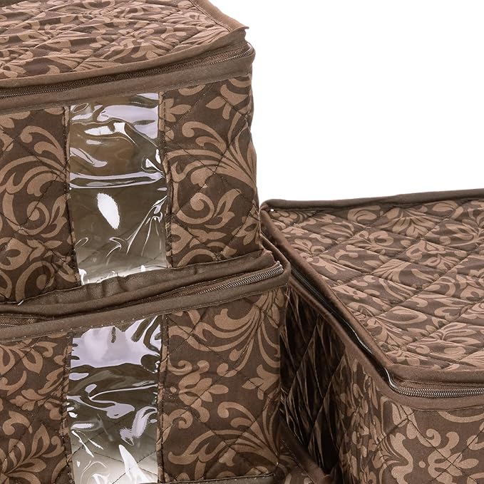 8-Piece Storage Containers Set – China, Brown, Quilted, Stackable Dish & Plate Protectors – Glass & Dinnerware Organizer Lids – Kitchen Storage for Meal, Tupperware, Glass Containers & Food Storage
