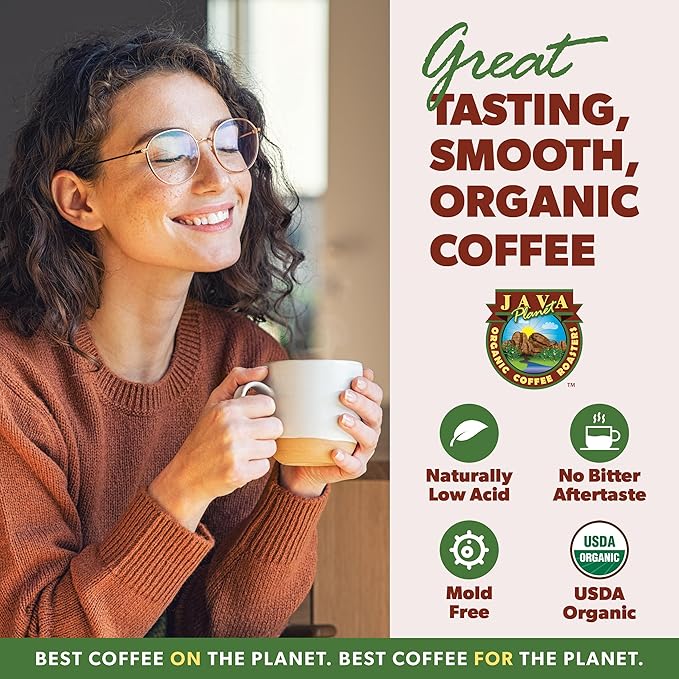 Low Acid Organic Coffee – Whole Bean, Mold-Free & Stomach Friendly by Java Planet, Sumatran Single Origin Coffee, Dark Roast, Smooth Full Flavored, 1LB Bag