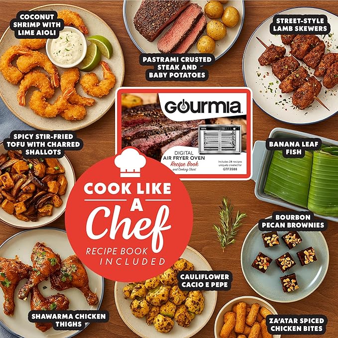 Gourmia French Door Digital Air Fryer Oven - XL 37QT Capacity, 12 Presets, FryForce 360° Tech, Dehydrate, Proof, Slow Cook, Fits 13” Pizza, 1700W, Stainless Steel