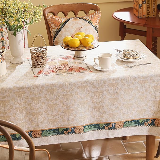 patdrea Designer Rectangle Linen Table Cloth,Vintage Anti-Wrinkle Durable Tropical Style Tablecloth,Fall Decor Table Cover Cloth for Kitchen Dining Christmas,Thanksgiving,55"x79"-Pineapple a