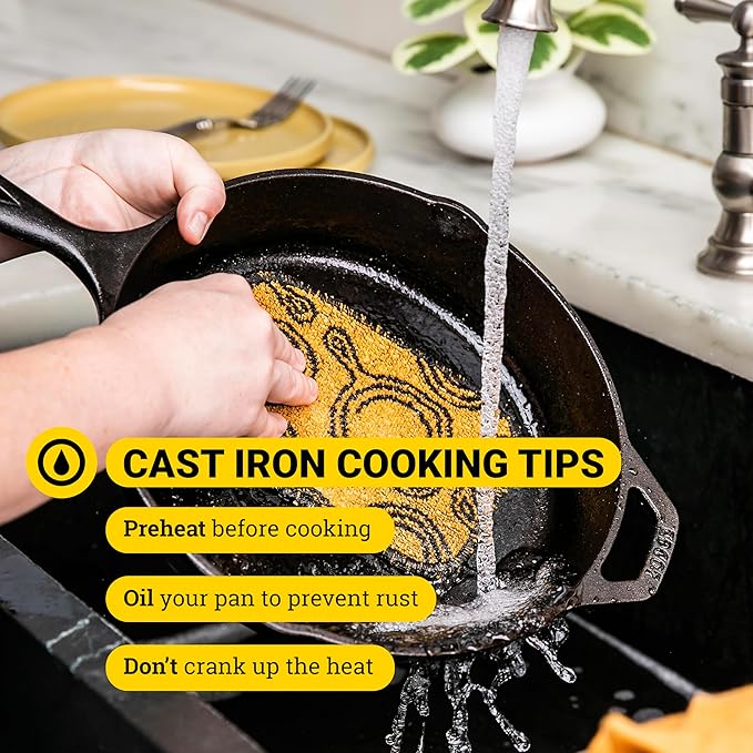 Lodge 10.25 Inch Cast Iron Skillet – Pre-Seasoned Frying Pan with Teardrop Handle – Oven, Stovetop, Grill & Campfire Use – Made in USA – Durable, Non-Toxic, Even-Heating Cookware – Black