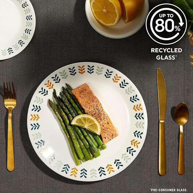 Corelle Vitrelle 18 Piece Glass Dinnerware Sets Service for 6, Triple Layer Chip & Crack Resistant Glass Plate and Bowl Sets, Anders