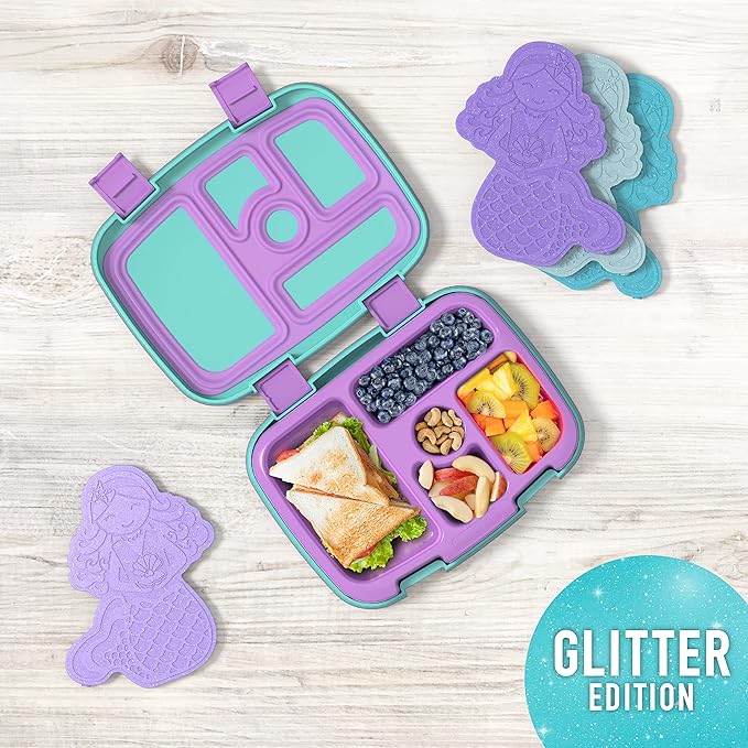 Bentgo Buddies Glitter Reusable Ice Packs - Slim Ice Packs for Lunch Boxes, Lunch Bags, and Coolers - Multicolored 4-Pack (Mermaid)