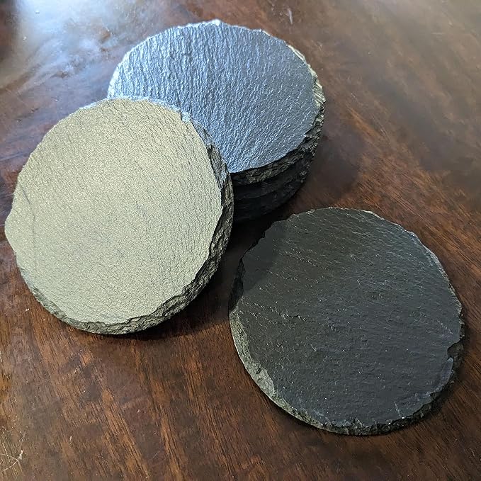 Coast in Style: Rustic Slate Coasters with Motorcycle Design - Round Slate - Set of 8