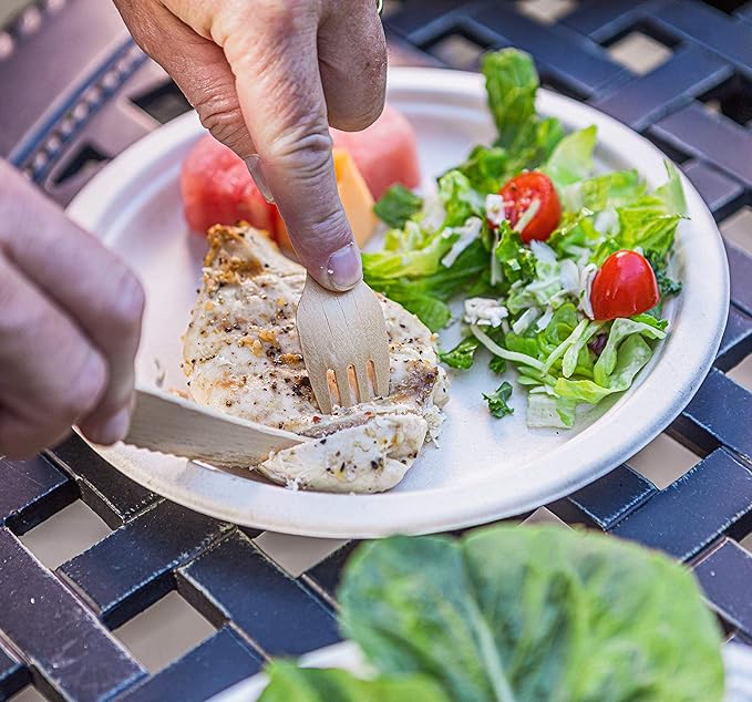 Disposable Wooden Cutlery Set - 100% Home Compostable - 300 Mix (120 Forks, 120 Spoons and 80 Knives) 6.5", Bamboo Utensils Alternative, Eco-Friendly, Organic, Sustainable and Carbon Neutral Certified