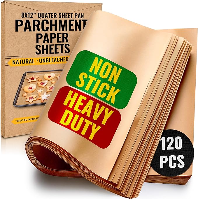 Quarter Sheet Pans 8x12 Inch Pack of 120 Parchment Paper Baking Sheets by Baker’s Signature | Precut Silicone Coated & Unbleached – Will Not Curl or Burn – Non-Toxic & Comes in Convenient Packaging
