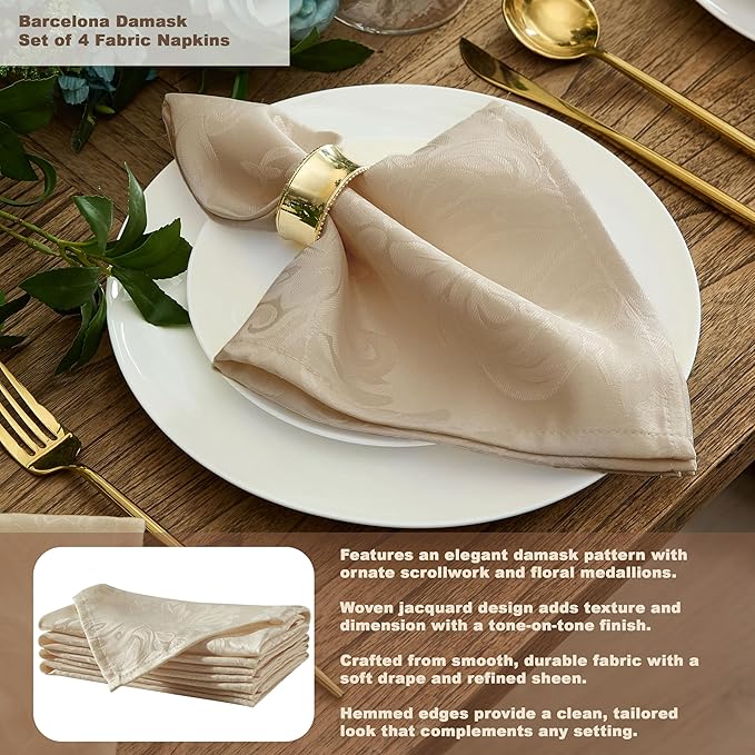 Newbridge Barcelona Luxury Damask Fabric Tablecloth, 70” Extra Wide x 168” Rectangle, Golden Beige, 100% Polyester, No Iron, Soil Resistant Dining Room, Party and Banquet Table Cover