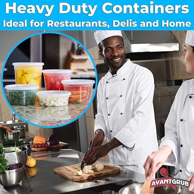 Deli Grade BPA-Free 16oz Plastic Containers with Lids 48ct. Leakproof Microwavable Portion Container for To-Go Orders, Food Prep and Storage. Reusable Takeout Cups for Restaurant, Cafe and Catering.