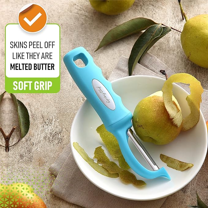 Spring Chef Premium Swivel Vegetable Peeler, Soft Grip Handle and Ultra Sharp Stainless Steel Blades - Perfect Kitchen Peeler For Veggie, Fruit, Potato, Carrot, Apple - Aqua Sky