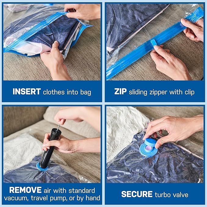 3 Pack Large Vacuum Storage Bags for Comforters, Blankets & Clothes – Vacuum Sealed Compression Bags with Hand Pump – Space Saver Storage Bags for Bedding, Moving, Travel & Organization