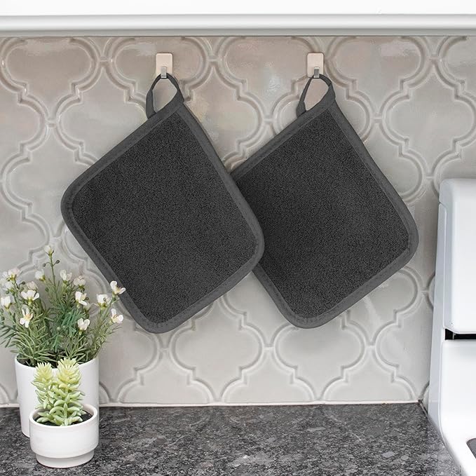 RITZ Terry Potholder & Hot Pad: Unparalleled Heat Resistant, Durable 100% Cotton – Ergonomically Designed for Optimal Grip – Easy-Care Machine Washable – 4-Pack, Federal/Graphite