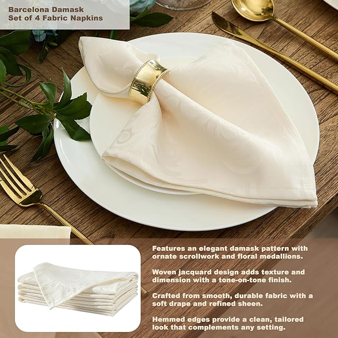 Newbridge Barcelona Luxury Damask Fabric Tablecloth, 70” Extra Wide x 108” Rectangle, Antique White, 100% Polyester, No Iron, Soil Resistant Dining Room, Party and Banquet Table Cover