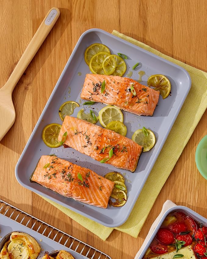 Caraway Nonstick Ceramic Small Baking Sheet Duo (9x13”) – Non-Toxic, PTFE & PFOA Free – Oven Safe – Aluminized Steel Core – Mini Sheet Pan for Baking, Roasting & More - Perracotta