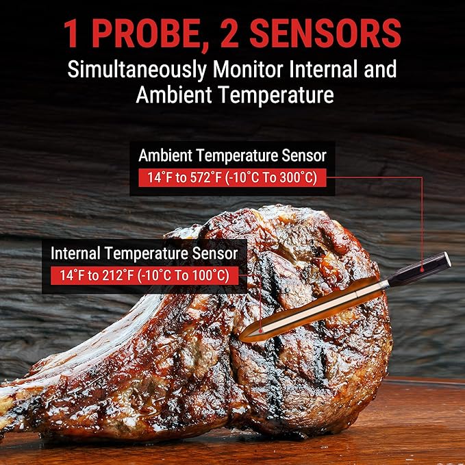 ThermoPro TempSpike Wireless Meat Thermometer for Grilling and Smoking, 500ft Bluetooth Meat Thermometer with Wireless Probe, Ideal for Sous Vide Smoker Rotisserie BBQ Oven Smoker