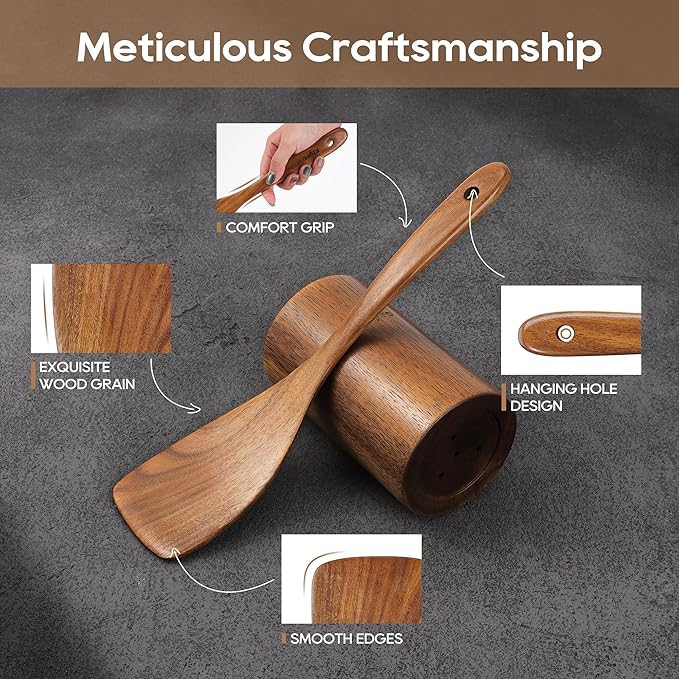 5 PCS Wooden Spatula Set, Natural Teak Wooden Spoons for Cooking, Nonstick Cookware Safe Kitchen Utensils Set, Durable & Elegant Cooking Utensils Gift Set