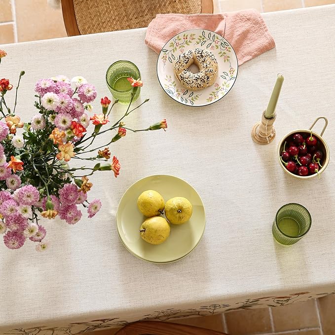 ISAENNE Designer Off White Linen Long Rectangle Tablecloth,Floral Elegant Table Cloth,Stain Resistant Vintage Decor Tablecloths for Dining Thanksgiving Kitchen Christmas,63"*102"-Serenity G