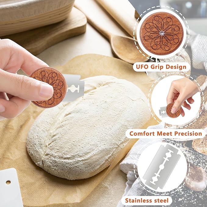 UFO Bread Lame Cutter for Homemade Sourdough,Bread Scorer Tool for Sourdough with 5 Blades and Storage Cover,Slashing Tool Bread Cutting Knife for Artisan Bread and Makers (Circle-red)