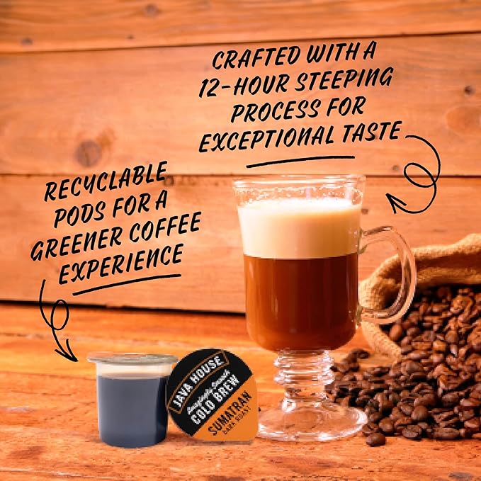 JAVA HOUSE Dark Roast Sumatran Cold Brew Pods, (6 Count) Peel and Pour Pods Hot or Iced Instant Coffee Concentrate