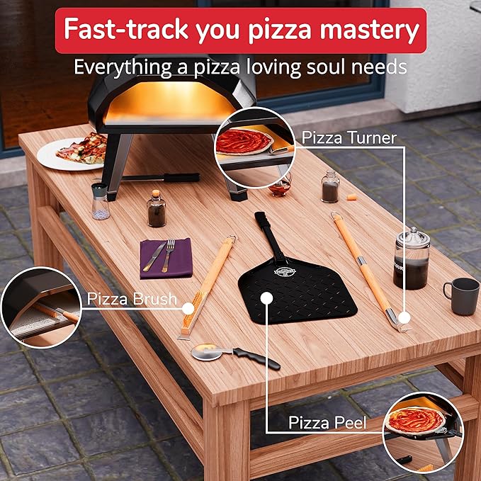 Pizza Turner Fork & Bubble Popper - Easy Pizza Rotation for Evenly Baked Crust - Adjustable Handle [26"-32”]