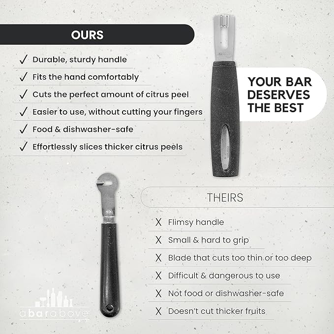 A Bar Above Premium Quality Channel Knife, Stainless Steel Bar Tool, Garnish for Cocktail Mixers, Lemon Zester, and Fruit Peeler, Professional Grade Bar Accessory, Durable Citrus Knife
