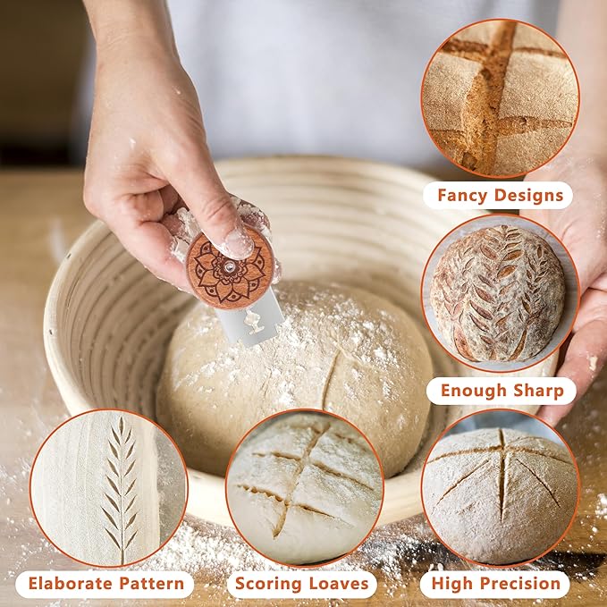 UFO Bread Lame Cutter for Homemade Sourdough,Bread Scorer Tool for Sourdough with 5 Blades and Storage Cover,Slashing Tool Bread Cutting Knife for Artisan Bread and Makers (Lotus-red)