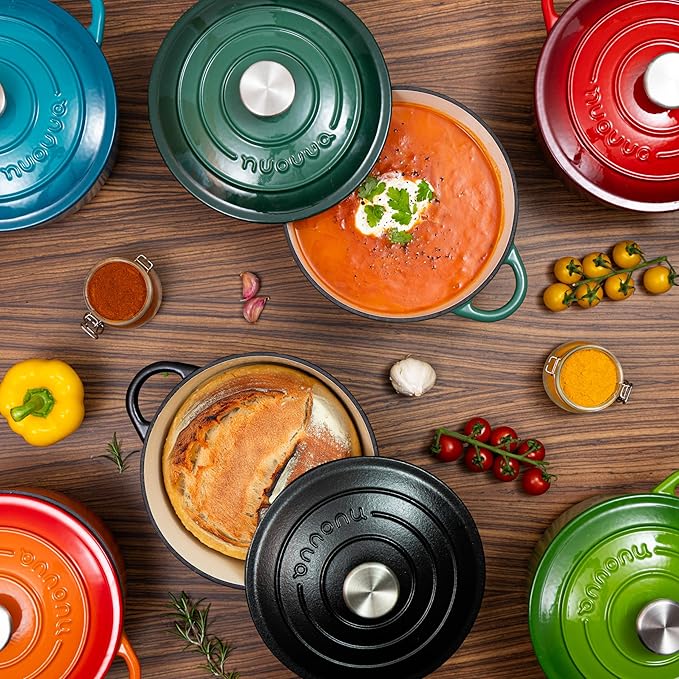 Cast Iron Dutch Oven with Lid – Non-Stick Ovenproof Enamelled Casserole Pot – Sturdy Dutch Oven Cookware – Teal, 3.1-Quart, 22cm – by Nuovva