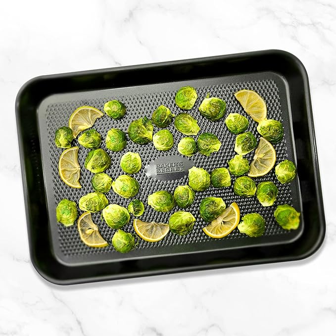 Baker's Secret Baking Sheet Pan Set, 3x Cookie Sheets for Oven, Diamond Texture Premium Air Flow Circulation, Set of 3 Baking Trays, Extra Thick 0.6mm with Diamond Base PFOA, PFOS, PTFE and PFAS free