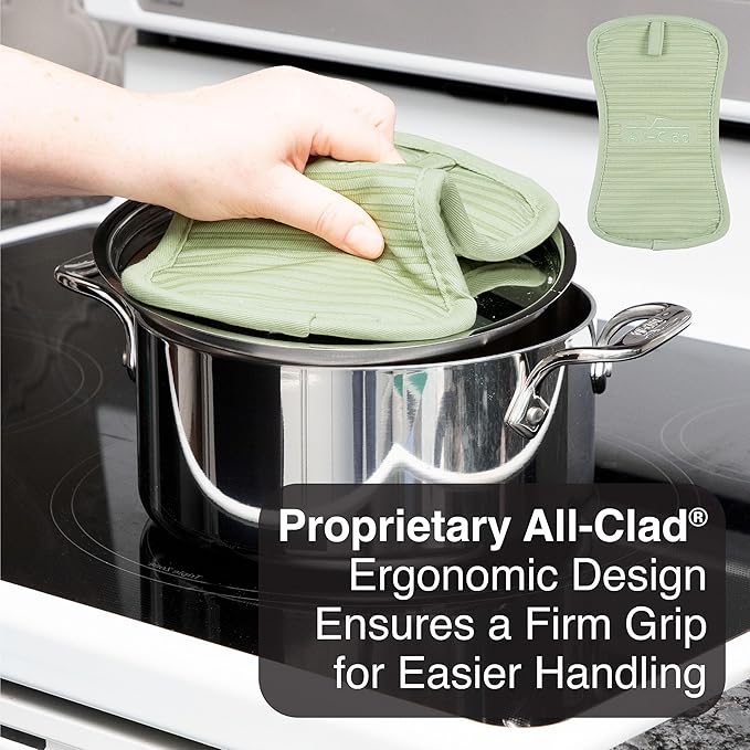 All-Clad Premium Pot Holder & Heating Pad, (2-Pack) Heat Resistant to 500 Degrees, 100% Cotton 10"x6.25" for Kitchen and Barbeque, Fennel