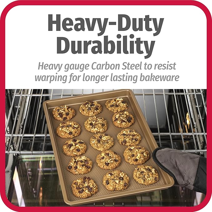 GoodCook BestBake Nonstick Textured Carbon Steel Cookie Sheet, 11" x 17", Large Baking Sheet, Even Heating, Scratch-Resistant, Non-Toxic, Durable, Ideal for Baking and Sheet Pan Dinners
