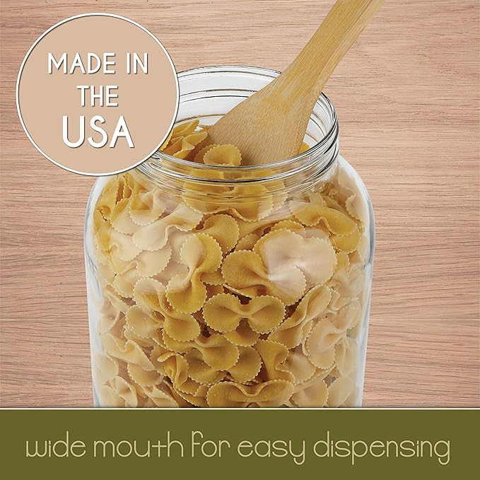 kitchentoolz 2 Pack - 1 Gallon Glass Mason Jar Wide Mouth with Airtight Metal Lid - Safe for Fermenting Kombucha Kefir - Pickling, Storing and Canning- BPA-Free Dishwasher Safe- Made in USA
