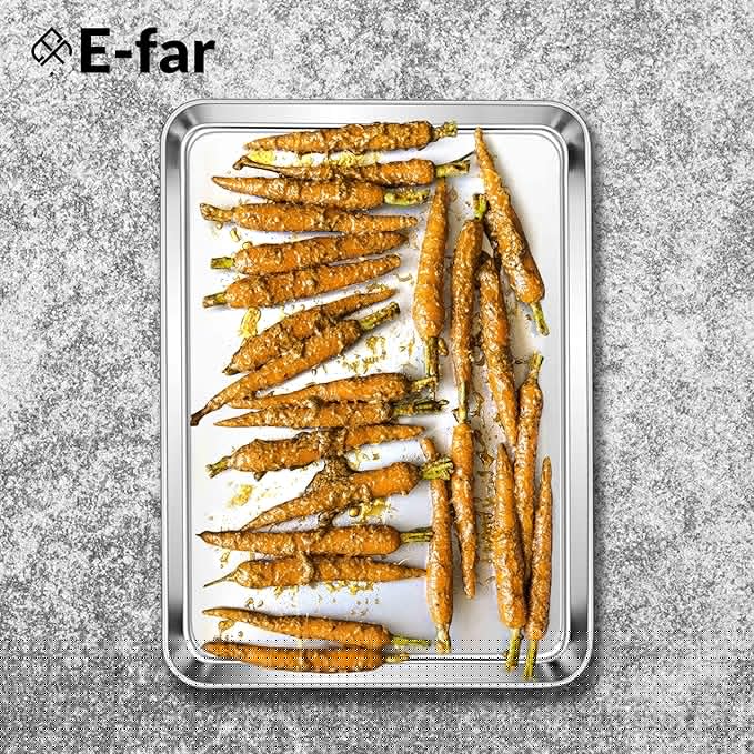 E-far Large Baking Sheets, 20”x14” Stainless Steel Cookie Sheet Pans for Oven, Non Toxic Big Metal Baking Trays for Cake Cookies, Healthy & Rust Free, Mirror Finish & Dishwasher Safe, 2 Pack