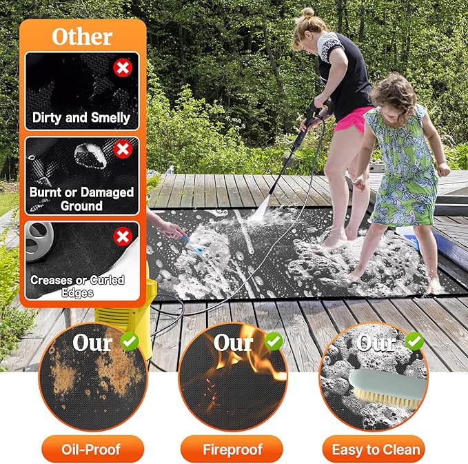Under Grill Mat/Grill Mat for Deck, 4 Layers Under Grill Floor Mats to Protect Deck, BBQ Mat for Under BBQ Fireproof Mat Deck Patio Protect Mat Waterproof Oil-Proof Reusable-Custom Size