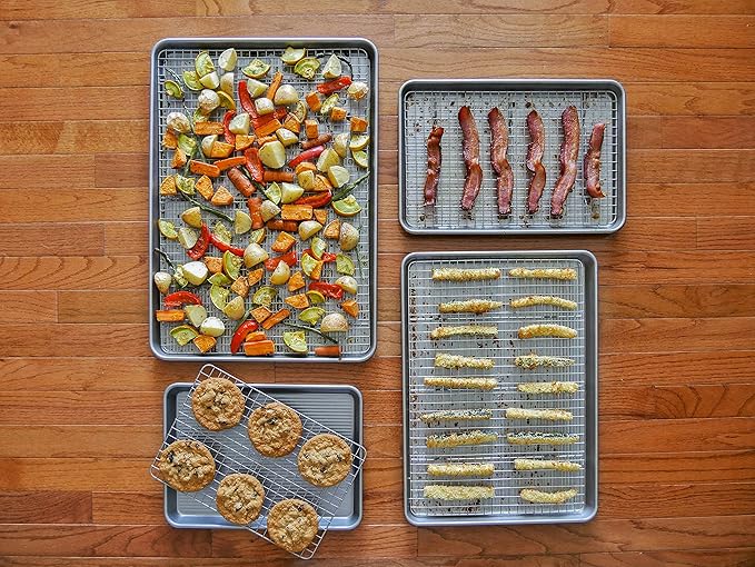 USA Pan Bakeware Quarter Sheet Baking Pan and Bakeable Nonstick Cooling Rack Set, Metal